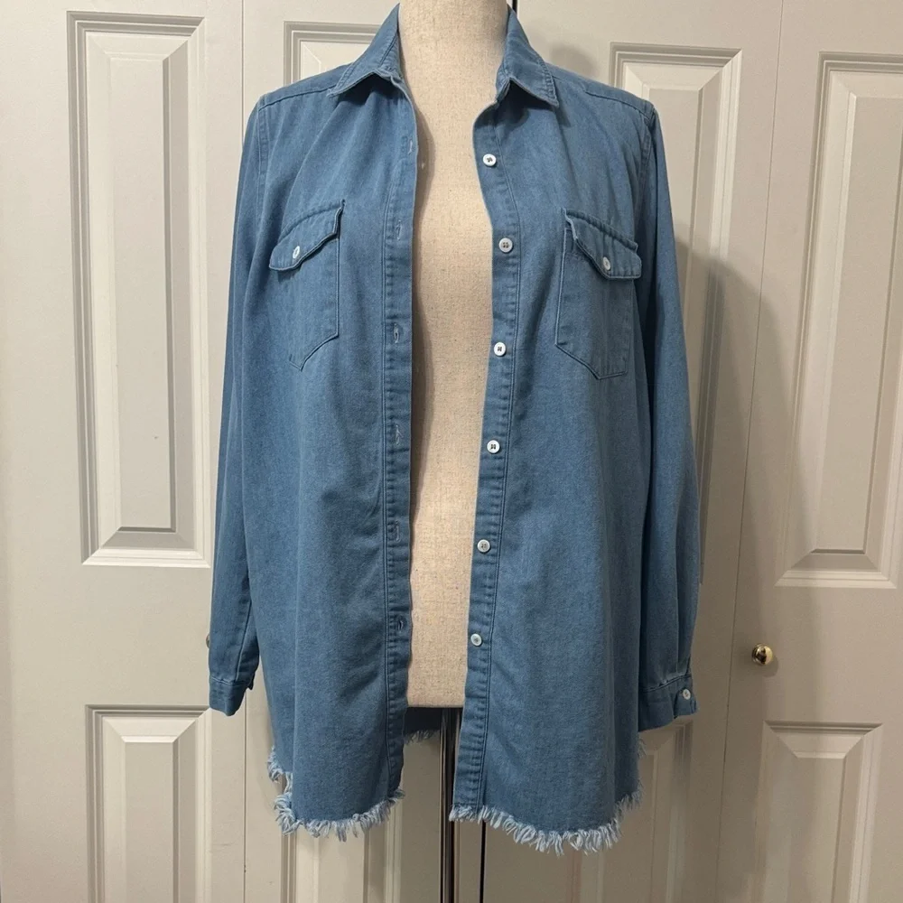 Blue Denim Button-Up Shirt Jacket - Picture 8 of 10